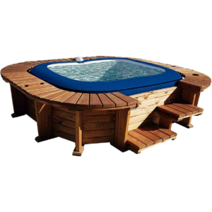 jacuzzi inflable con borde madera